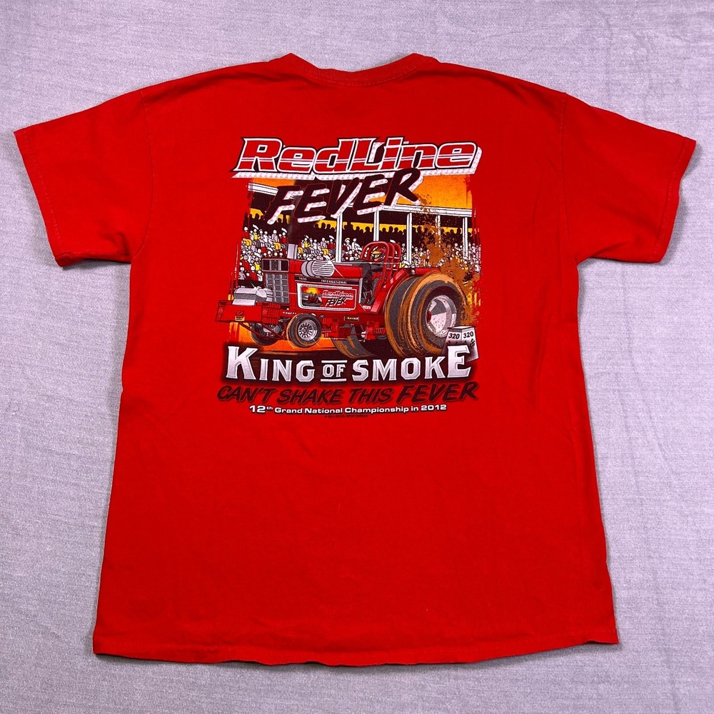 Gildan Ultra Cotton Mens Red Redline Fever King Of Smoke Graphic T-Shirt Size L